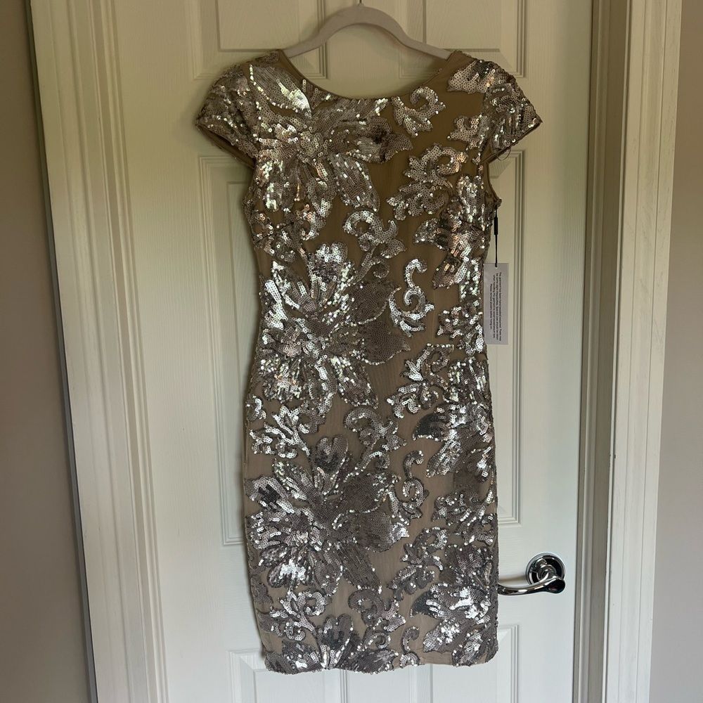 Calvin Klein sequins silver with nude dress size 4